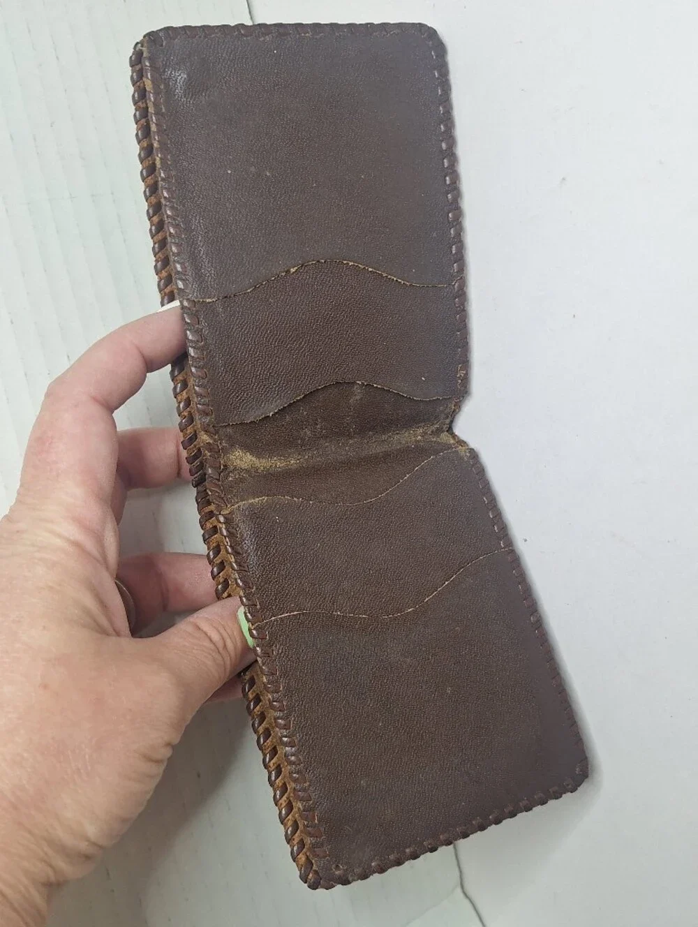 VTG Tooled Leather Wallet Mens Brown Bifold Floral Embossed Western Braided Edge